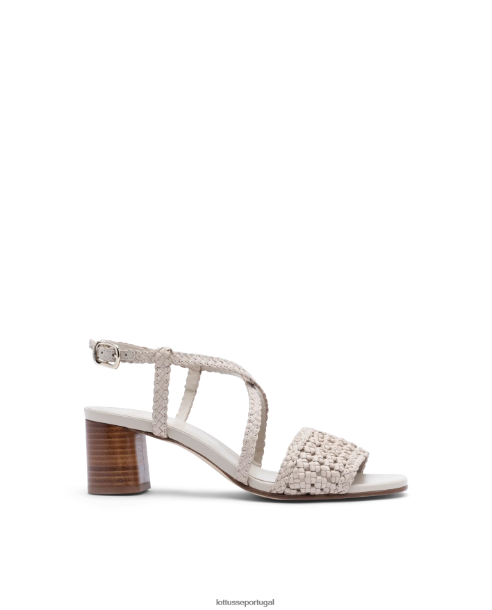 ponto Lottusse mulheres sandálias de couro de malha de cordeiro de verão off white 86F22T316 calçados